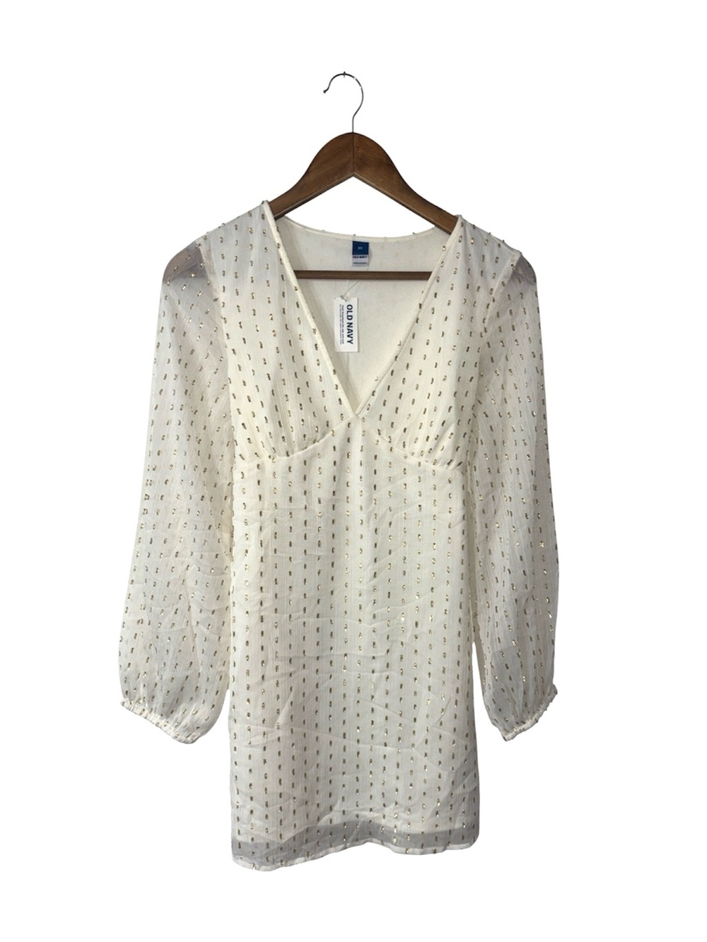 NEW Old Navy Cream Gold Long Sleeve Dress V-Neck Babydoll Party Date Size XS